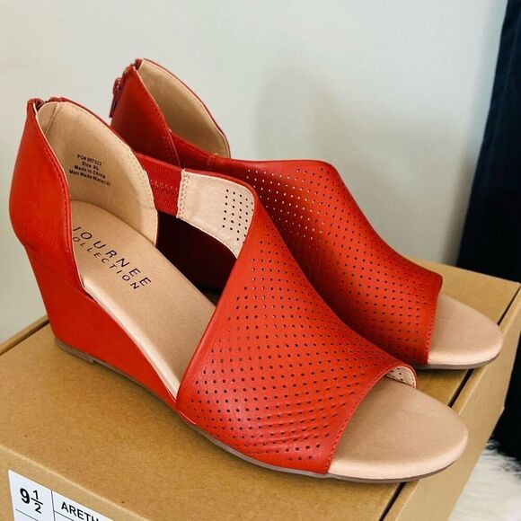 JOURNEE COLLECTION Aretha d'Orsay Wedge Sandal, Vegan Leather Rust, 9.5,‎ NWOB - Picture 14 of 15